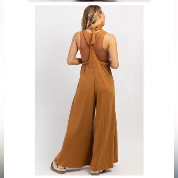 Bucket List Moxie Relaxed Cotton Jumpsuit Size Large Wide Leg - Picture 4 of 12
